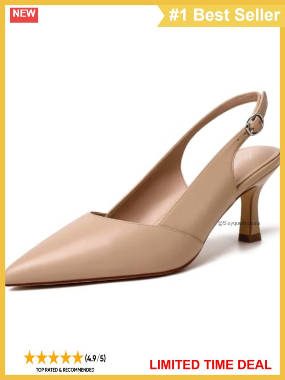 Faux Leather Kitten Heel Slingback Pointed Toe Pumps for Wedding Party Work